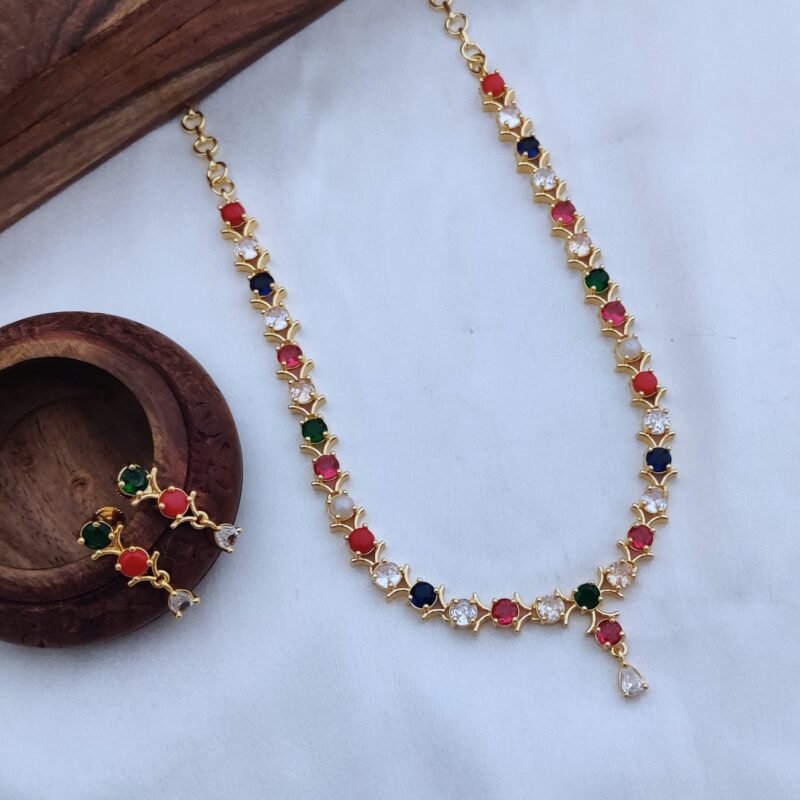 Microplated Navarathna Necklace -JCNL118 - Image 2