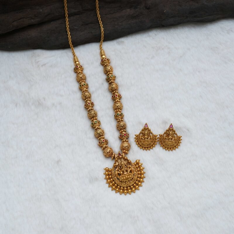 Premium Brass Base Ball Chain with Lakshmi Pendent Mid Haram - JCHM060 - Image 2