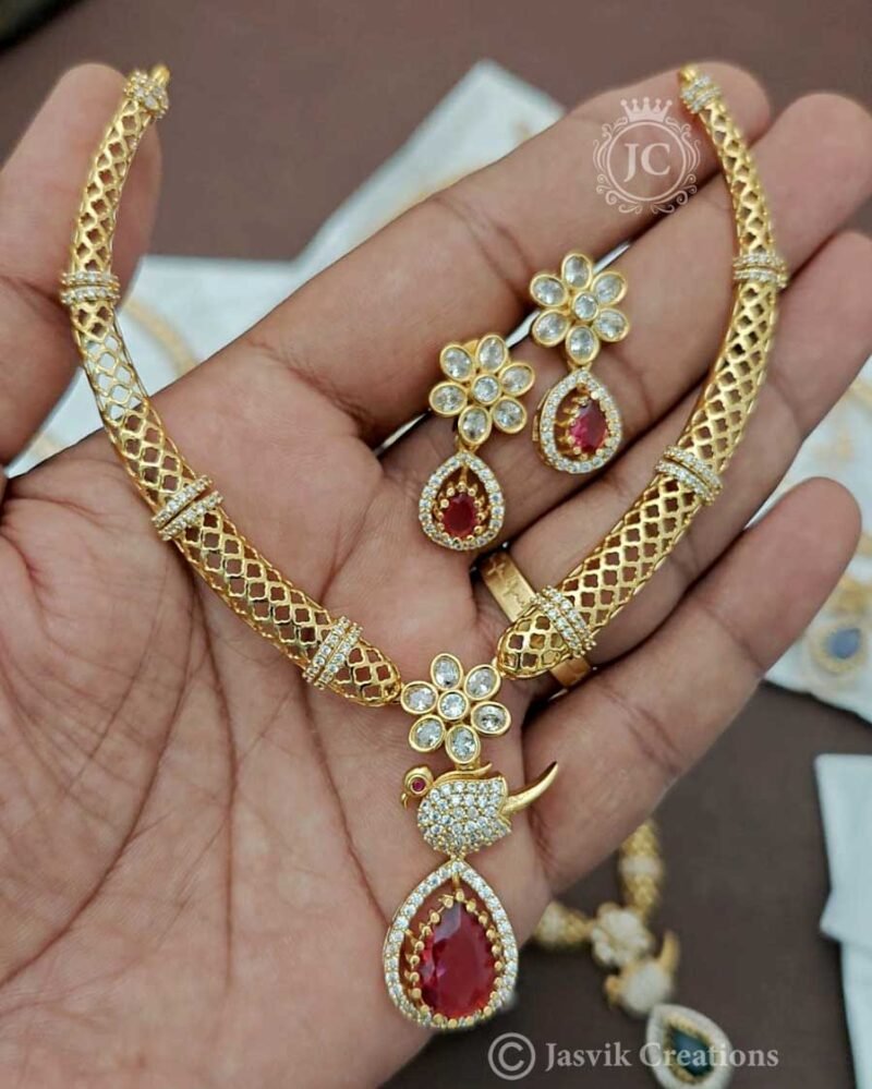 Antique-Parrot-Necklace-Red-colour - JCNL159 - Image 2