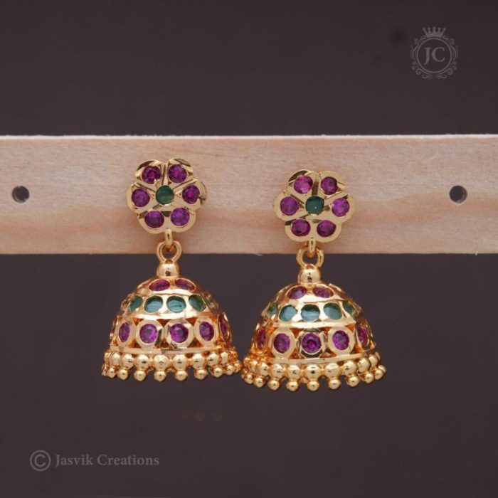 203 Impon Jhumka Red Green - JCER203 399