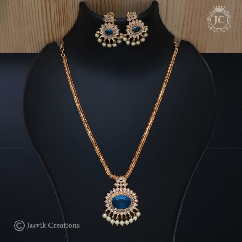 Micro plated Traditional Necklace Blue Stone - JCNL244