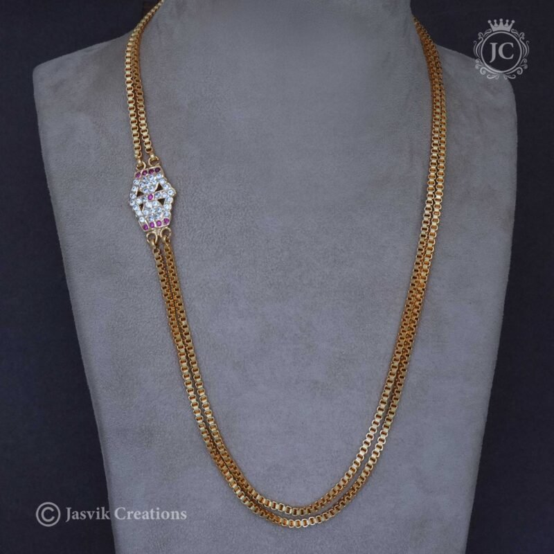 Traditional Two Layer Micro- Gold Mugappu Chains JCCH168 - Image 2