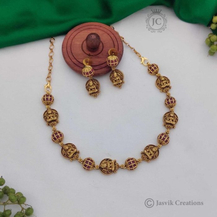 Premium Nakshi Necklace - 599 Red
