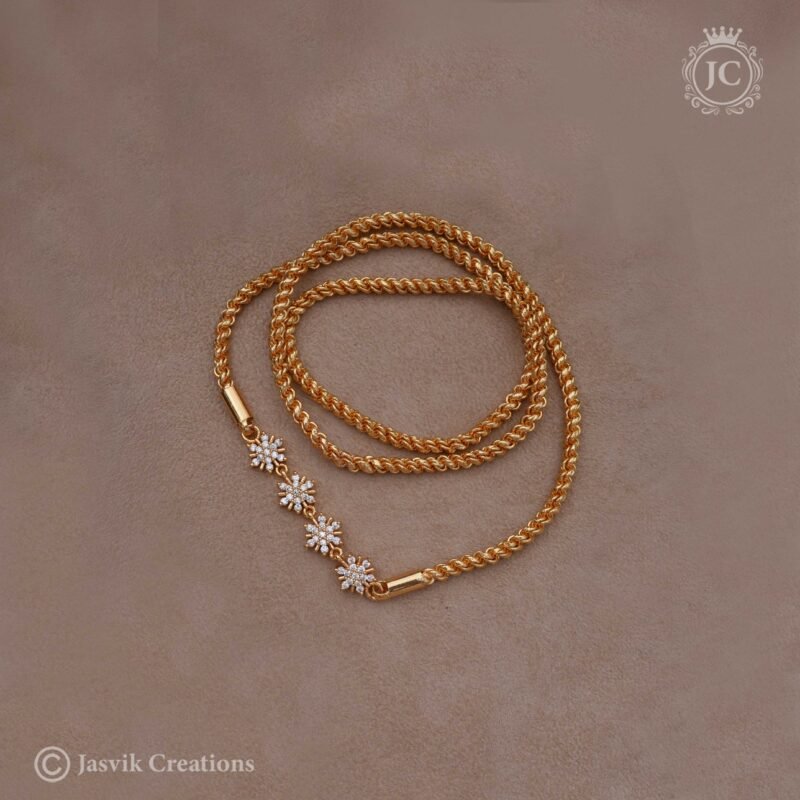 Diamond Look 4 Flower Mugappu Chain  -  JCCH255 - Image 2