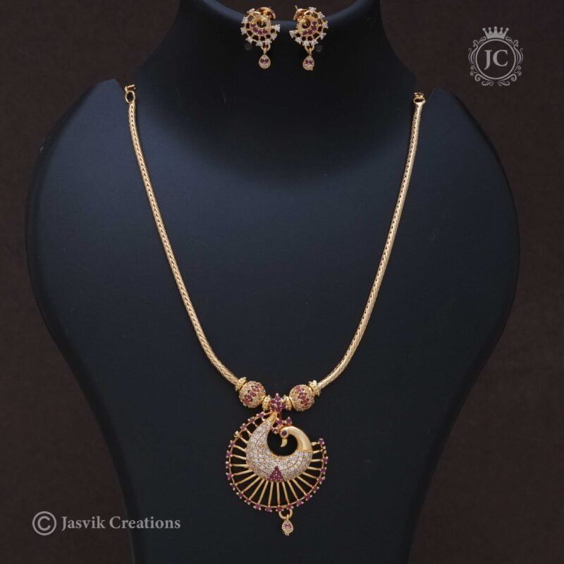 Micro-Plated-Peacock-Necklace-Red-White - JCNL256