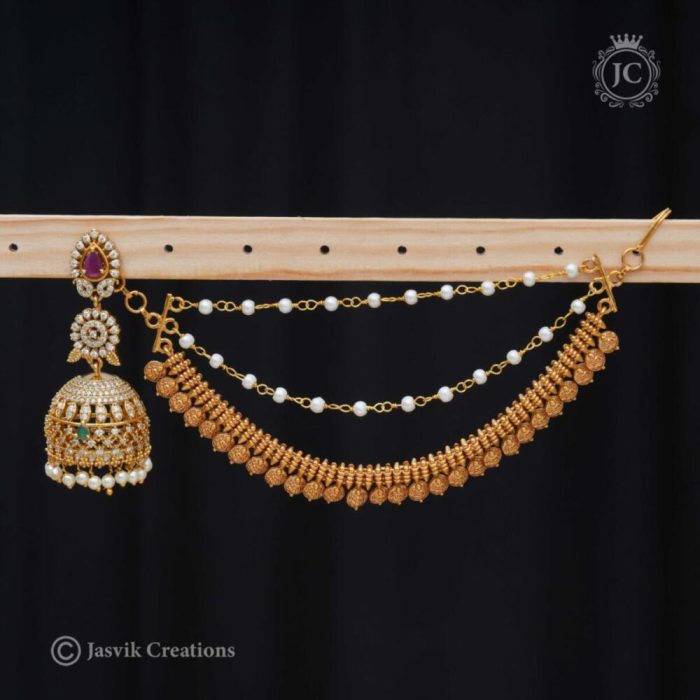 258 Premium Jhumka with Mattal Set- JCER258 - 1099 (2)