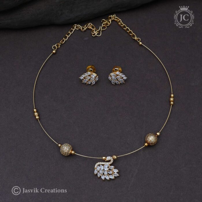 287 Trendy AD Peacock Invisible Necklace - JCNL287 -450