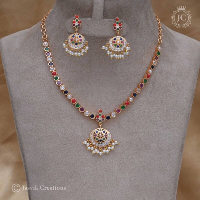 Real Gold Look Navarathna Attikai Set -  JCNL312