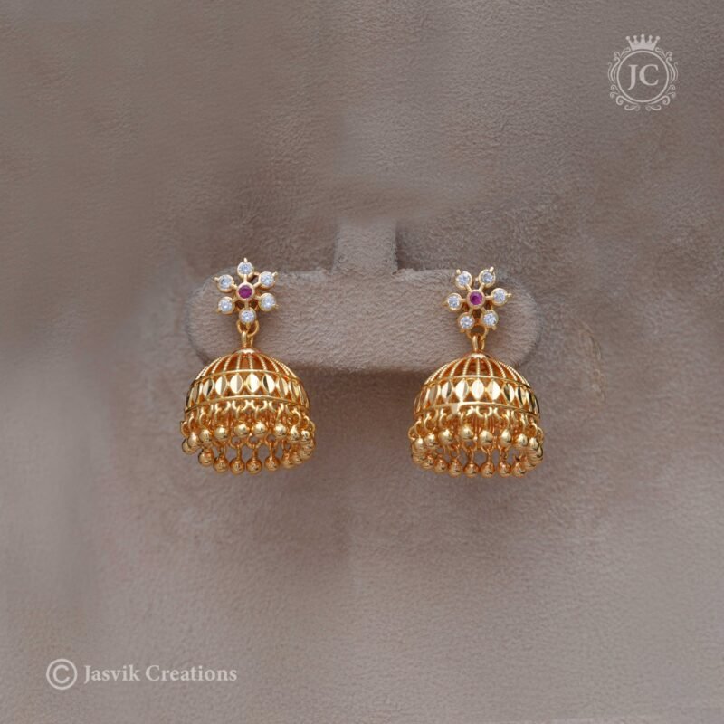 Diamond-Look-Stud-with-Detachable-Jhumka-(Red-white) - JCER317
