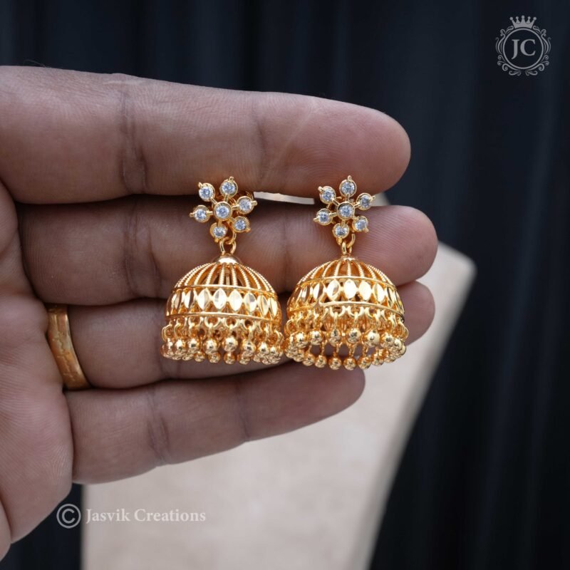 Diamond-Look-Stud-with-Detachable-Jhumka-(white)- JCER318 - Image 2