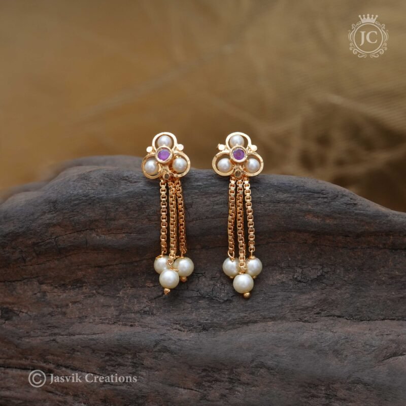 Micro Plated Pearl String Ear Rings - JCER320