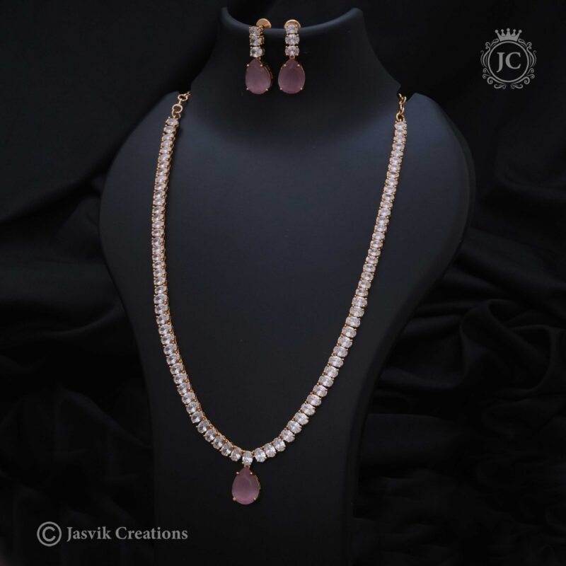 Micro Plated AD Haram  ( Baby Pink ) - JCHM079