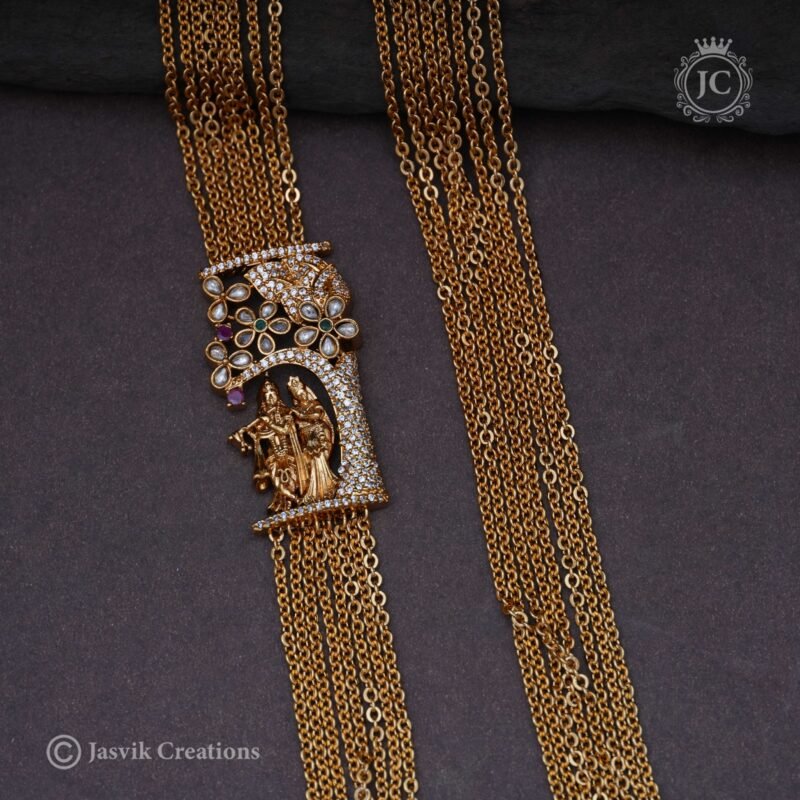 Premium Antique Radhai Krishnar Chandra Haram - JCHM091 - Image 2