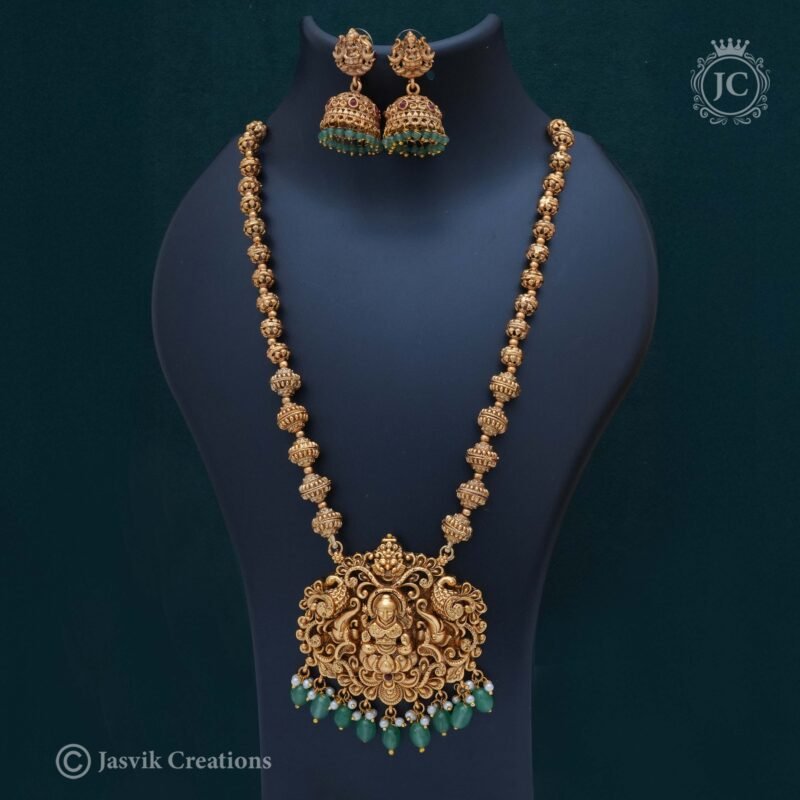 Matte-Finish-Lakshmi-Chetti Nadu-Mid Haram ( Green Hangings ) - JCHM105