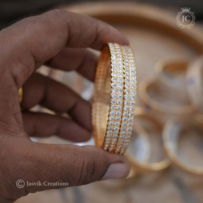 183 Impon 2 Line Bangle ( White) - JCBN183 (4) - 799