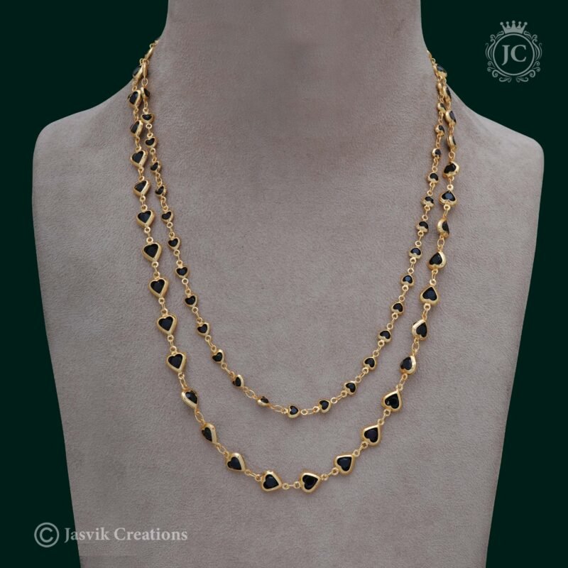 2-Line-Black-Heart-Crystal-Chain- JCCH288