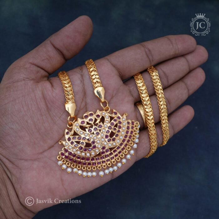 306 Raani Pink with Perl Peacick Dollar Chain- JCCH306 - 24 1099 1199 30 (3)