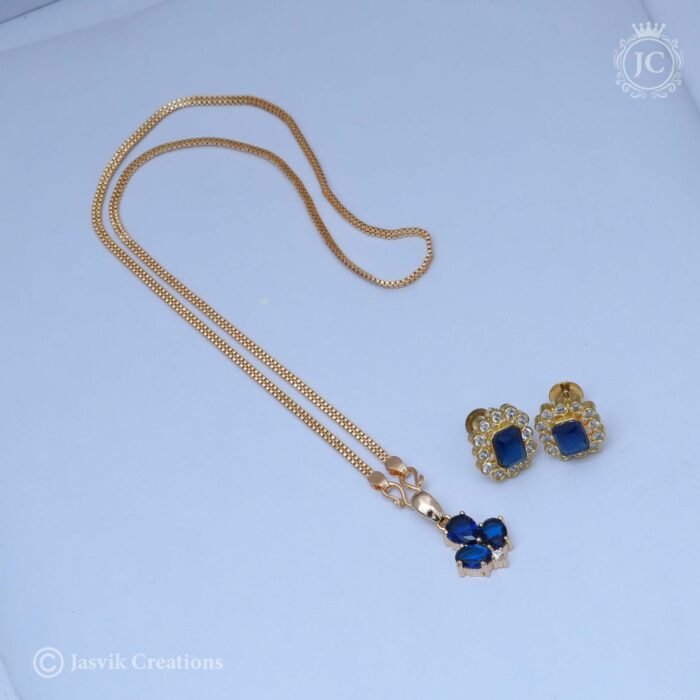323Simple Chain with Ear Rings Blue- JCCH323 - 350 (1)
