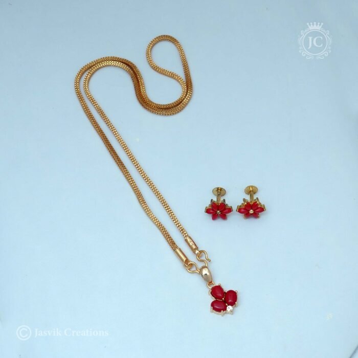 324 Simple Chain with Ear Rings Red - JCCH324 - 350 (2)
