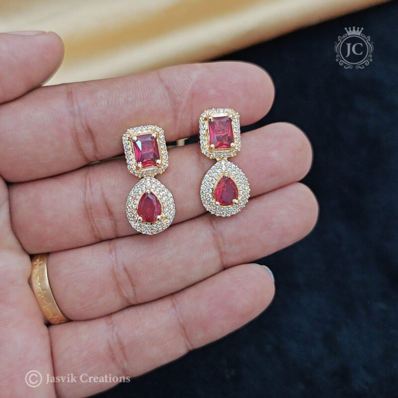 Micro-Plated-AD- Water Melon Red  Ear Rings - JCER367 - Image 2