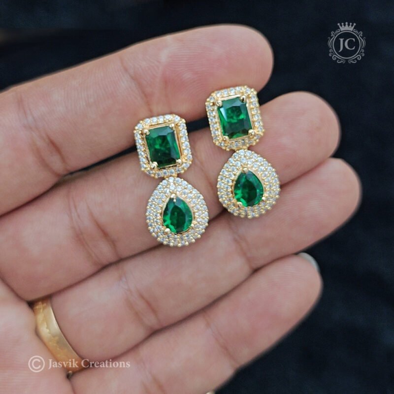 Micro-Plated-AD- Emerald -Ear Rings - JCER368 - Image 2
