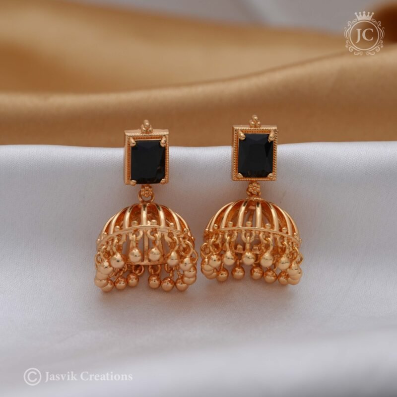 Micro-Plated- Black Stone - Jhumka - JCER374