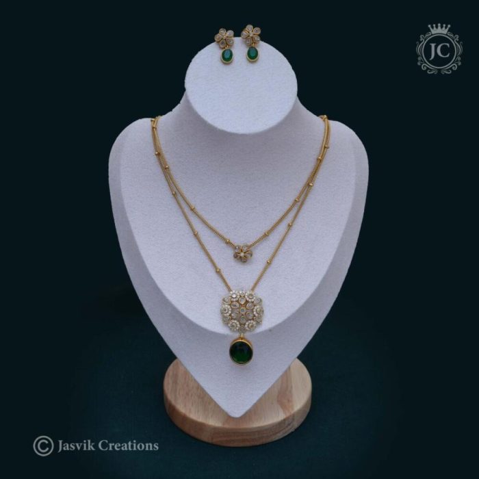 387 Premium 2 Layer Necklace ( Green ) - JCNL387 - 650