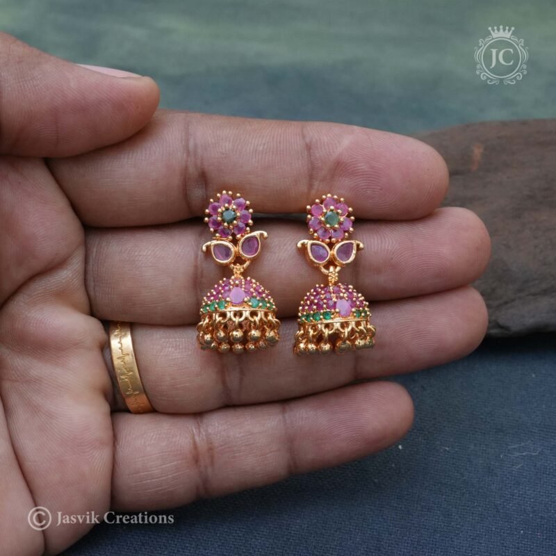 399 AD Jhumka (Ruby Green)  - JCER399 - Image 2