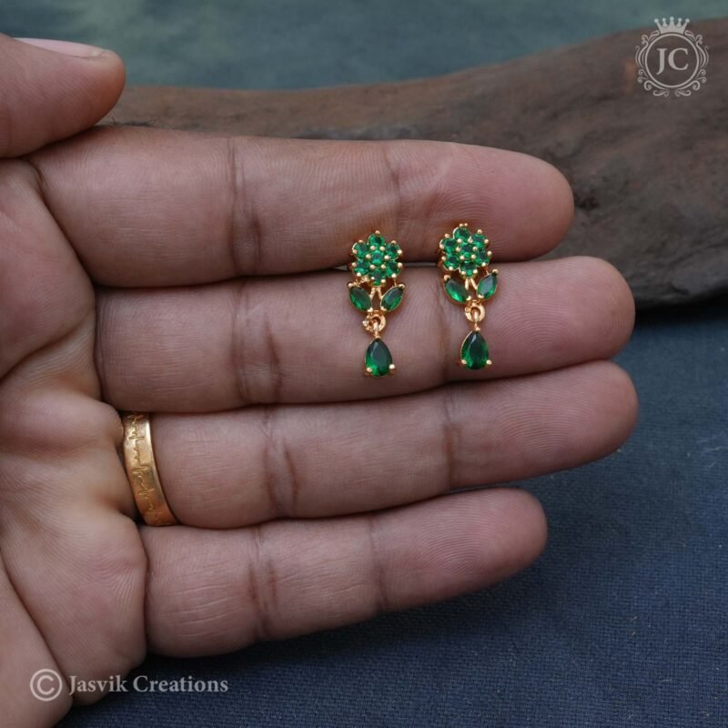 Emerald Flower Ear Rings - JCER403 - Image 2
