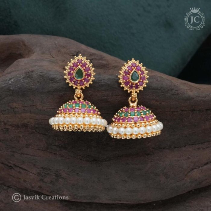 427 Micro-Plated-Pearl-Jhumka-(-Red-Green)-JCER427--375