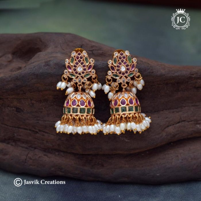 489 Real Kemp Lotus Jhumka- JCER489 - 599 (2)