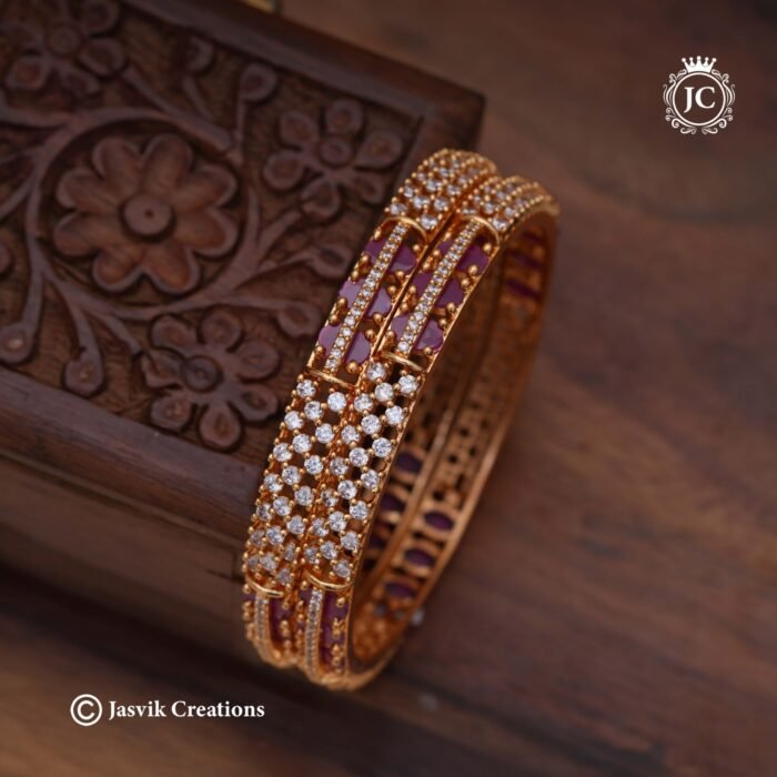 211 Micro Plated AD Bangle ( Red White )-JCBN211- 750 (3)