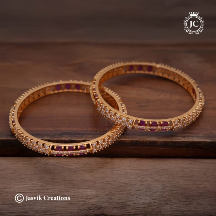 211 Micro Plated AD Bangle ( Red White )-JCBN211- 750 (5)