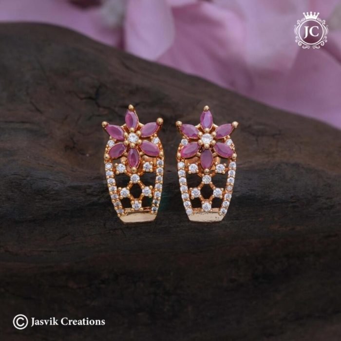 447 Micro-Plated-AD-J-type-Ear-Rings(-Flower-Pink-)-JCER447 -170 (1)