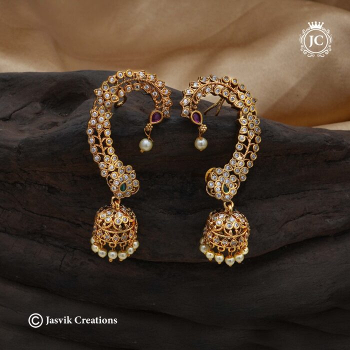 468 Premium Blue Tooth Ear Cuff with Jhumka - JCER468 - 550 468 Premium Blue Tooth Ear Cuff with Jhumka - JCER468 - 550