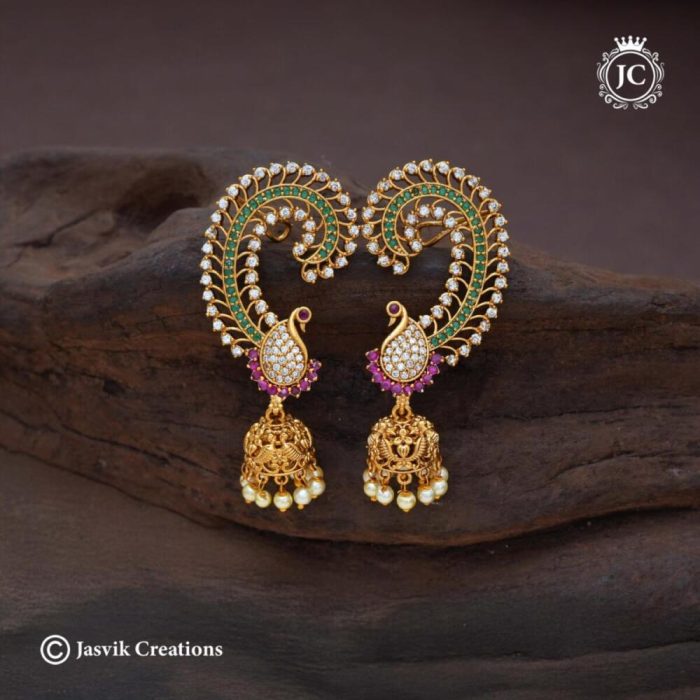 476 Peacock AD Ear Cuff Jhumka - JCER476 -499 (2)