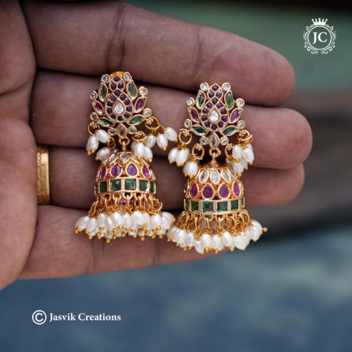 489 Real Kemp Lotus Jhumka-