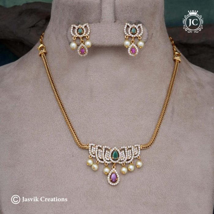 542 Premium Lotus AD Necklace - JCNL542 - 550