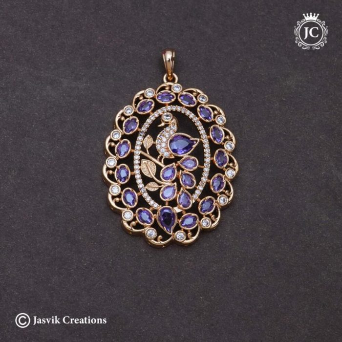 79 Micro Plated AD ( LAvender ) Peacock Oval Pendent - JCPT079 - 499 (10)