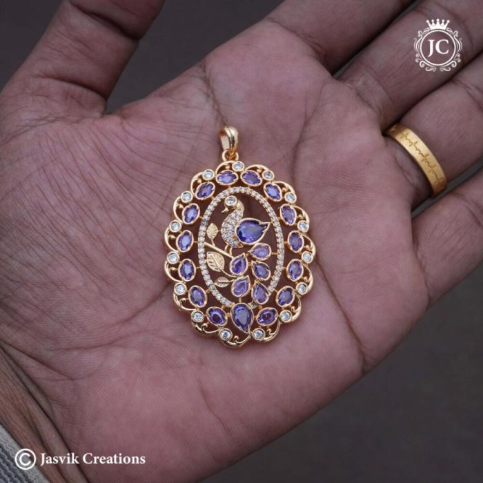 79 Micro Plated AD ( LAvender ) Peacock Oval Pendent - JCPT079 - 499 (9)