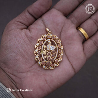 81 Micro Plated AD Rajavardhini Peacock Oval Pendent – JCPT081- 499 (4)