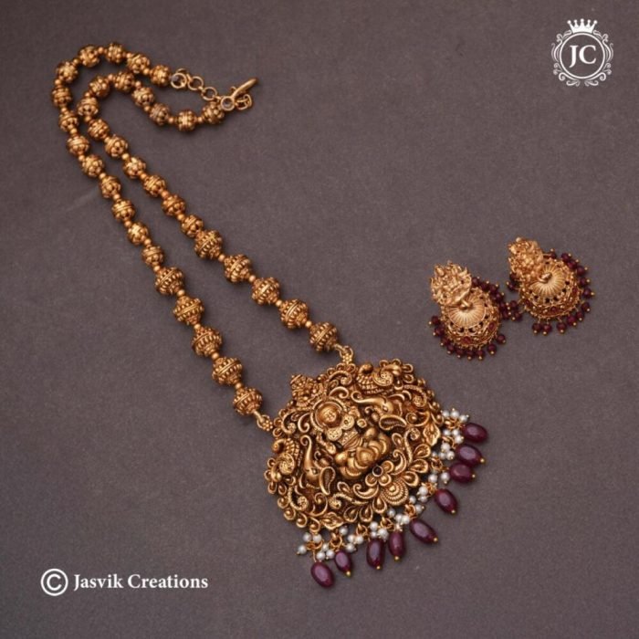 160 Matte-Finish-Lakshmi-Chetti Nadu-Mid Haram ( Red Hangings ) JCHM160 (2)