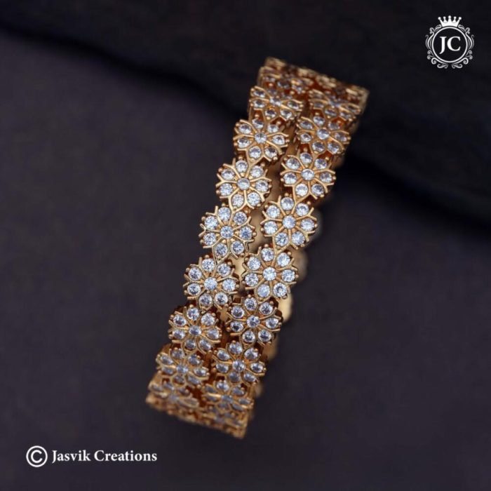 235 Impon Flower Bangle - full White - JCBN235 - 799 (2)