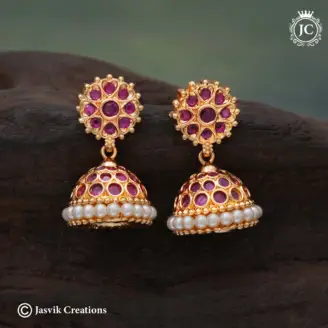 Microplated Pearl Red Jhumka - JCER515