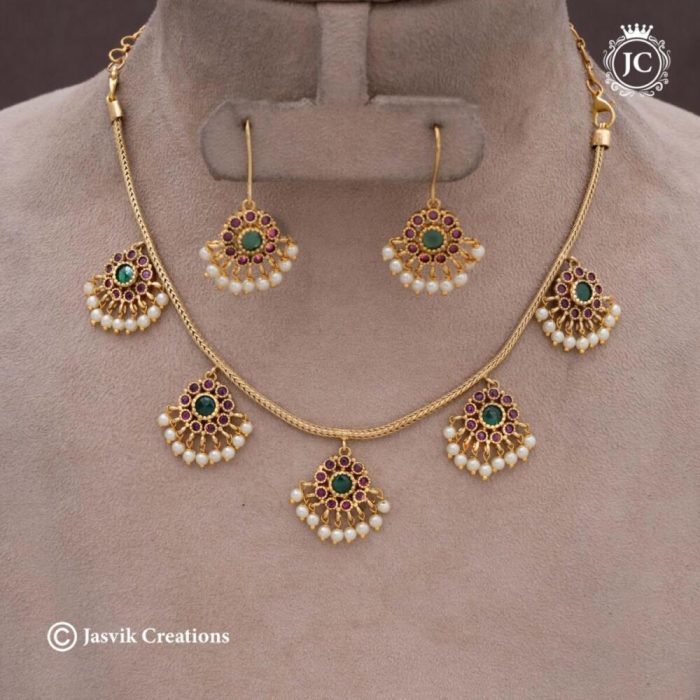 552 Premium TRaditional Kemp NEcklace( Red Green ) -JCNL552 (1) - 550