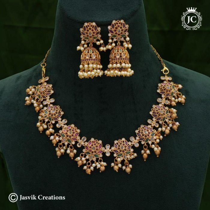 566 Premiuum Lotus Necklace with jhumka - JCNL566 - 1199 (4)