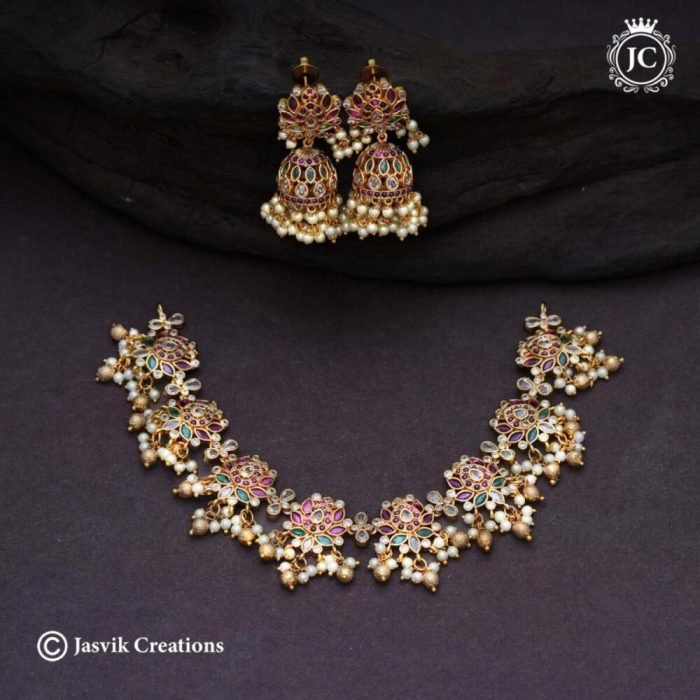 566 Premiuum Lotus Necklace with jhumka - JCNL566 - 1199 (5)