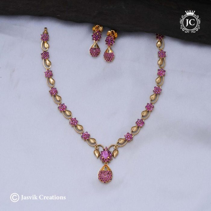 568 Premium Antique Drop Necklace Ful lRuby - JCNL568 -450