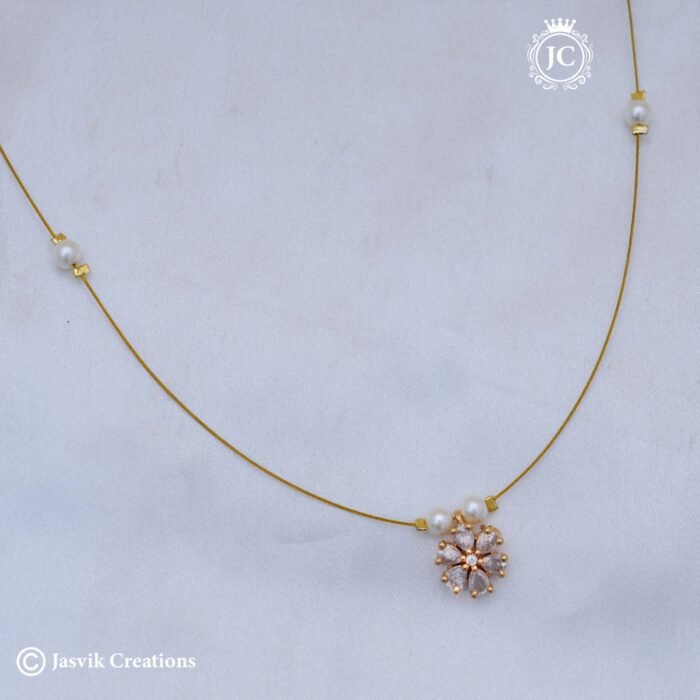 588 Simple Invisible White Flower Necklace- JCNL588 - 170 (3)