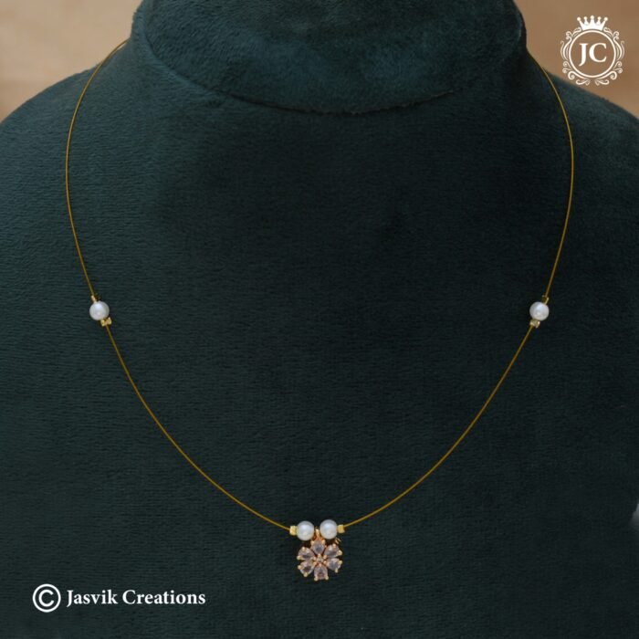 588 Simple Invisible White Flower Necklace- JCNL588 - 170 (4)